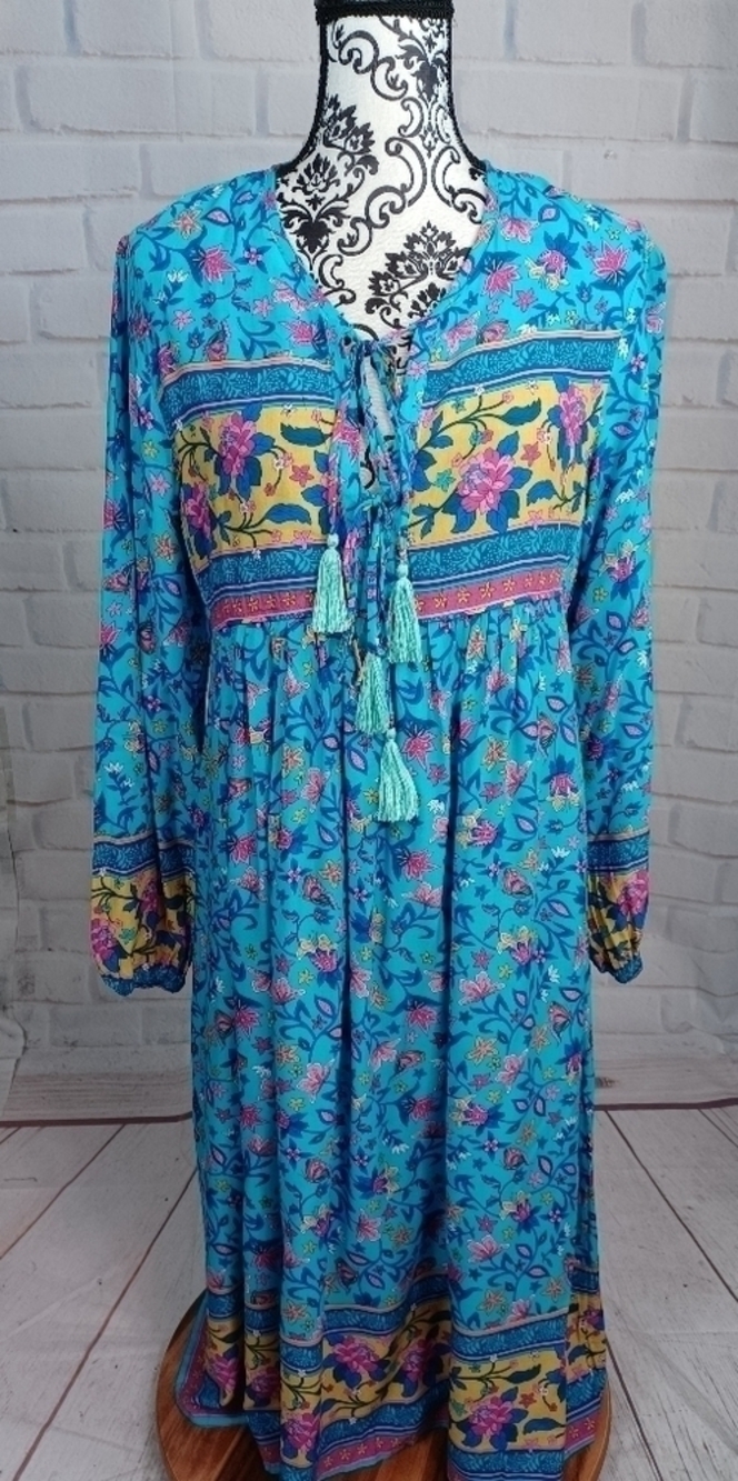 R. Vivimos women's floral print tie front tassel long sleeve dress size s b11